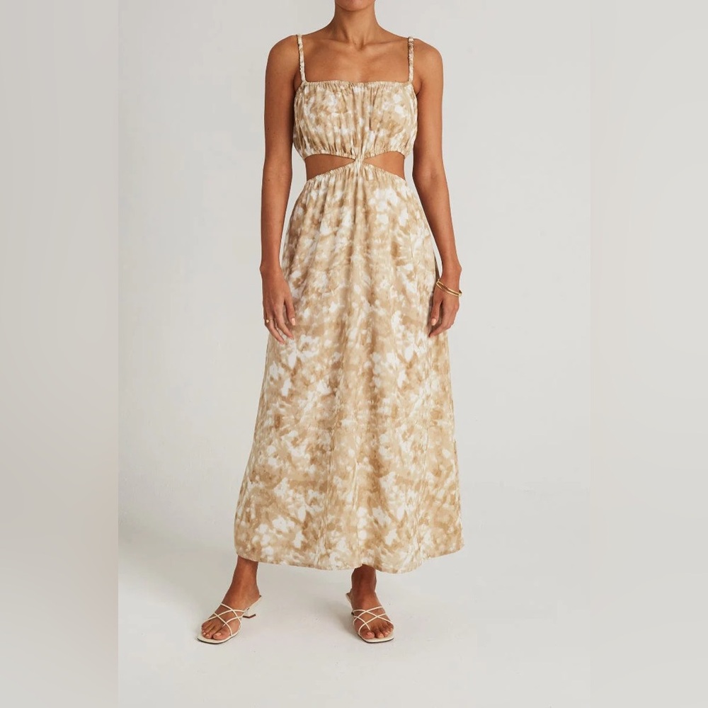 Faithfull The Brand Celina Midi Dress in the Roos Tie Dye Stone print size 10